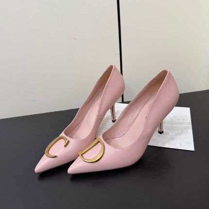 DIOR 26S POINTED-TOE HIGH HEELS 70MM IN PINK CALFSKIN GOLD HARDWARE