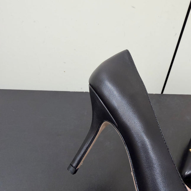 DIOR 26S POINTED-TOE HIGH HEELS 70MM IN BLACK CALFSKIN GOLD HARDWARE