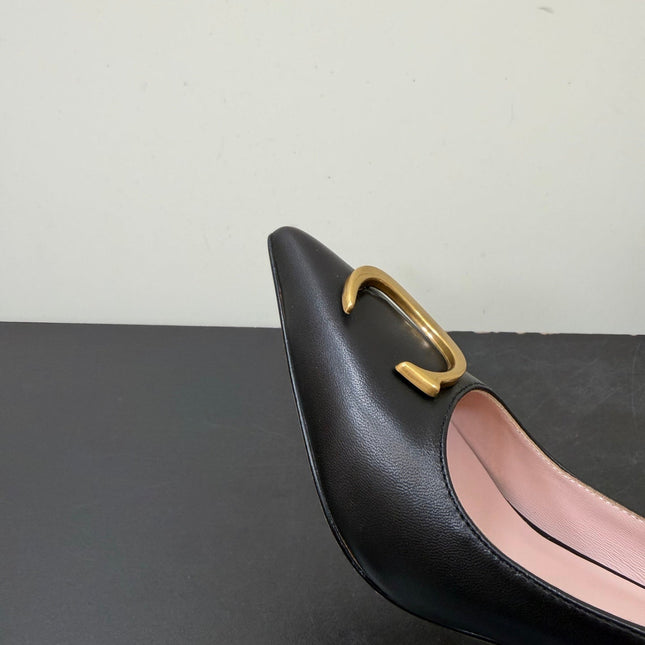 DIOR 26S POINTED-TOE HIGH HEELS 70MM IN BLACK CALFSKIN GOLD HARDWARE
