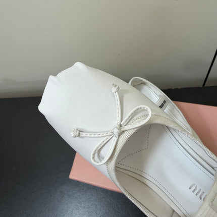MIUMIU 26S FAIRY BALLET FLATS IN WHITE CALFSKIN
