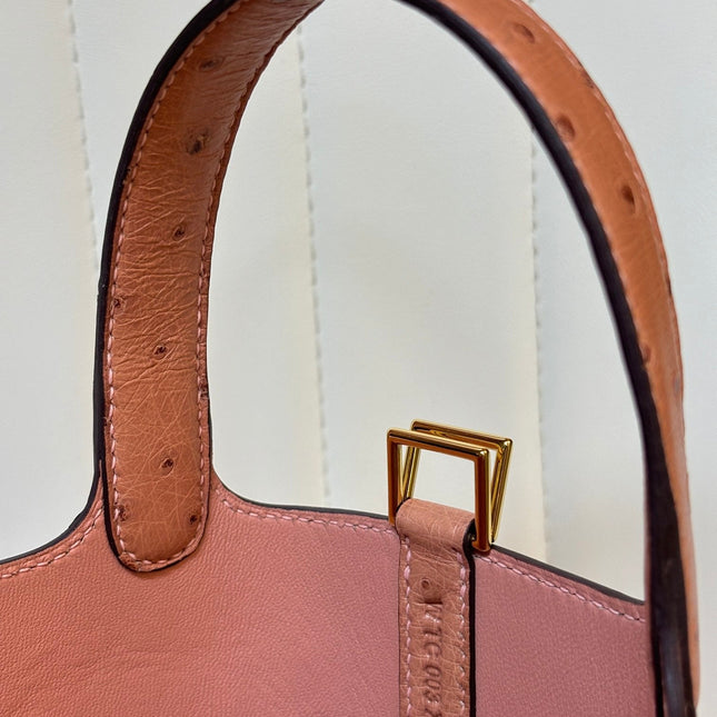 HM 25S PICOTIN LOCK 14 CM IN LIGHT CLAY ORANGE OSTRICH WITH GOLD HARDWARE