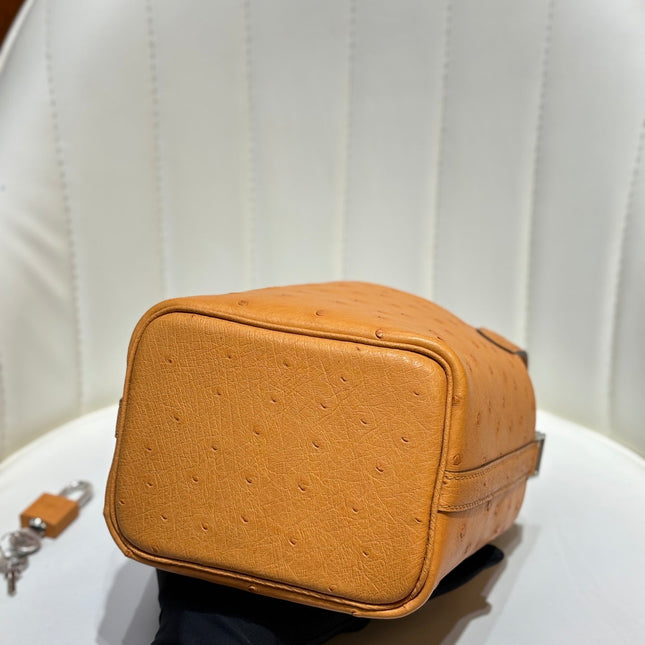HM 25S PICOTIN LOCK 14 CM IN BURNT ORANGE OSTRICH WITH SILVER HARDWARE