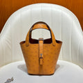 HM 25S PICOTIN LOCK 14 CM IN BURNT ORANGE OSTRICH WITH SILVER HARDWARE