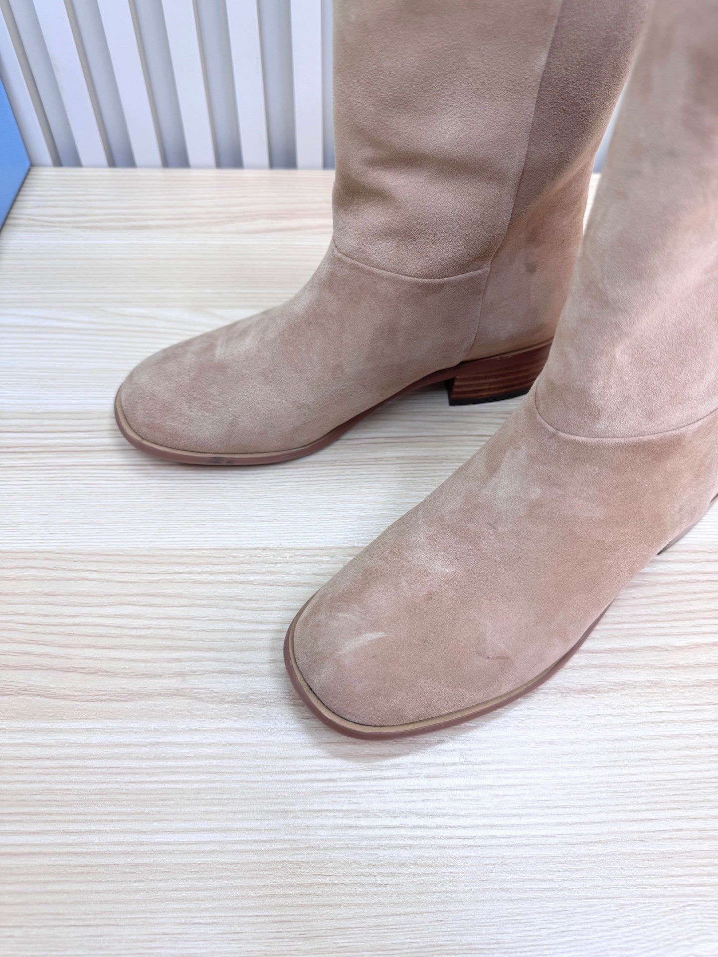 PRADA 25S LOW-CUT BOOTS IN LIGHT CARAMEL BROWN SUEDE