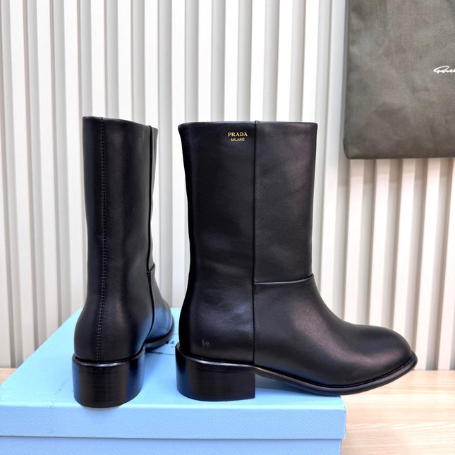 PRADA 25S LOW-CUT BOOTS IN BLACK LAMBSKIN