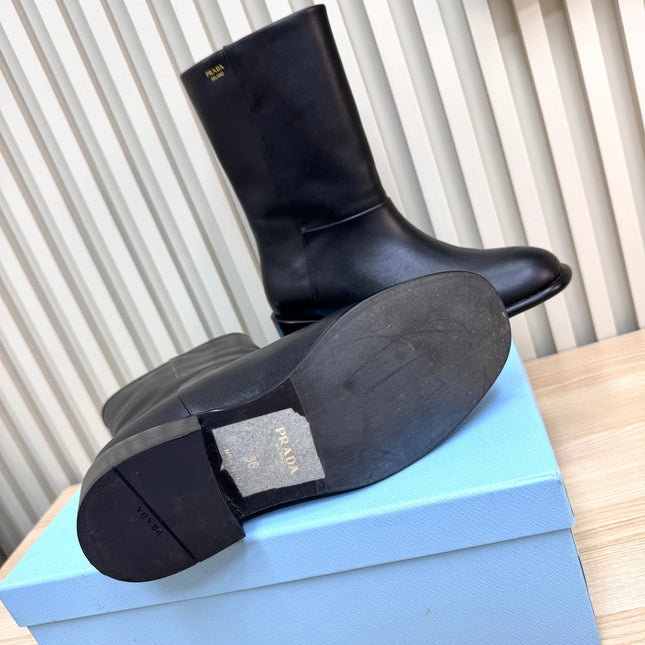 PRADA 25S LOW-CUT BOOTS IN BLACK LAMBSKIN