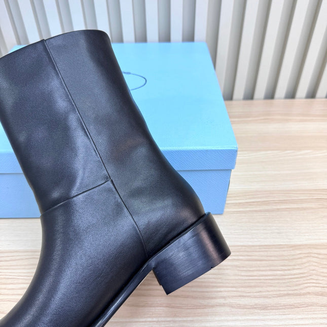 PRADA 25S LOW-CUT BOOTS IN BLACK LAMBSKIN