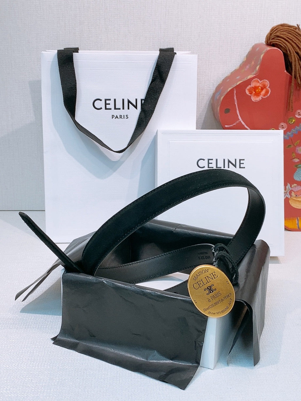 TRIOMPHE BELT 2.5 CM IN BLACK CALFSKIN GOLD HARDWARE 631597