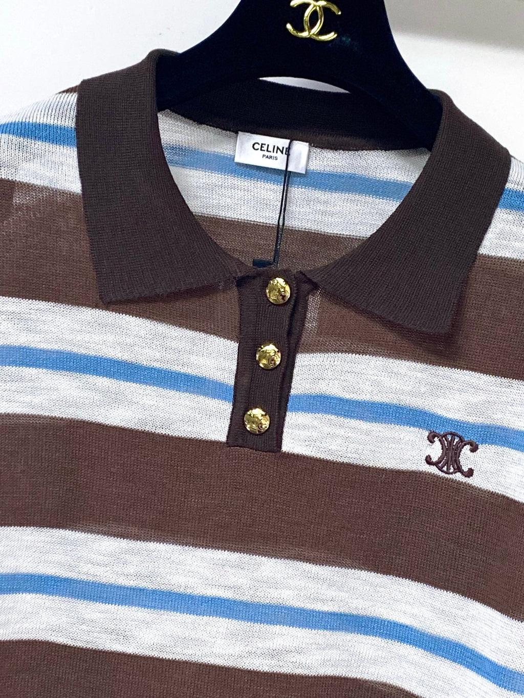 CELINE 26S STRIPED KNIT POLO TOP 327