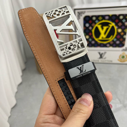 LV 25S BELT 35 MM IN BLACK MIX GREY CALFSKIN 593275