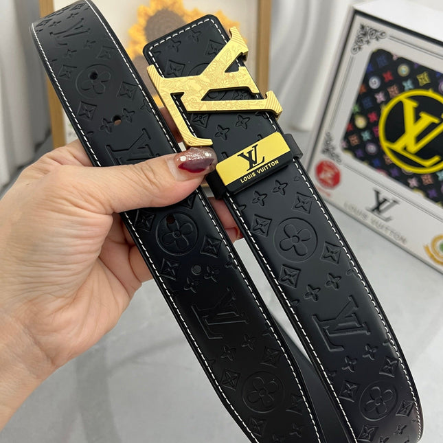 LV 25S BELT 38 MM IN BLACK CALFSKIN STAMP LOGO 593293