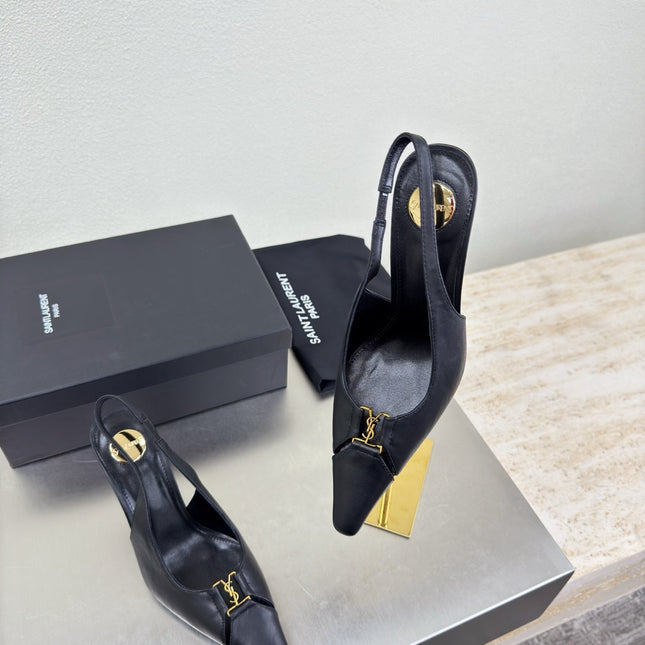 YSL 26S SLINGBACK HIGH HEELS 105 MM IN BLACK CALFSKIN