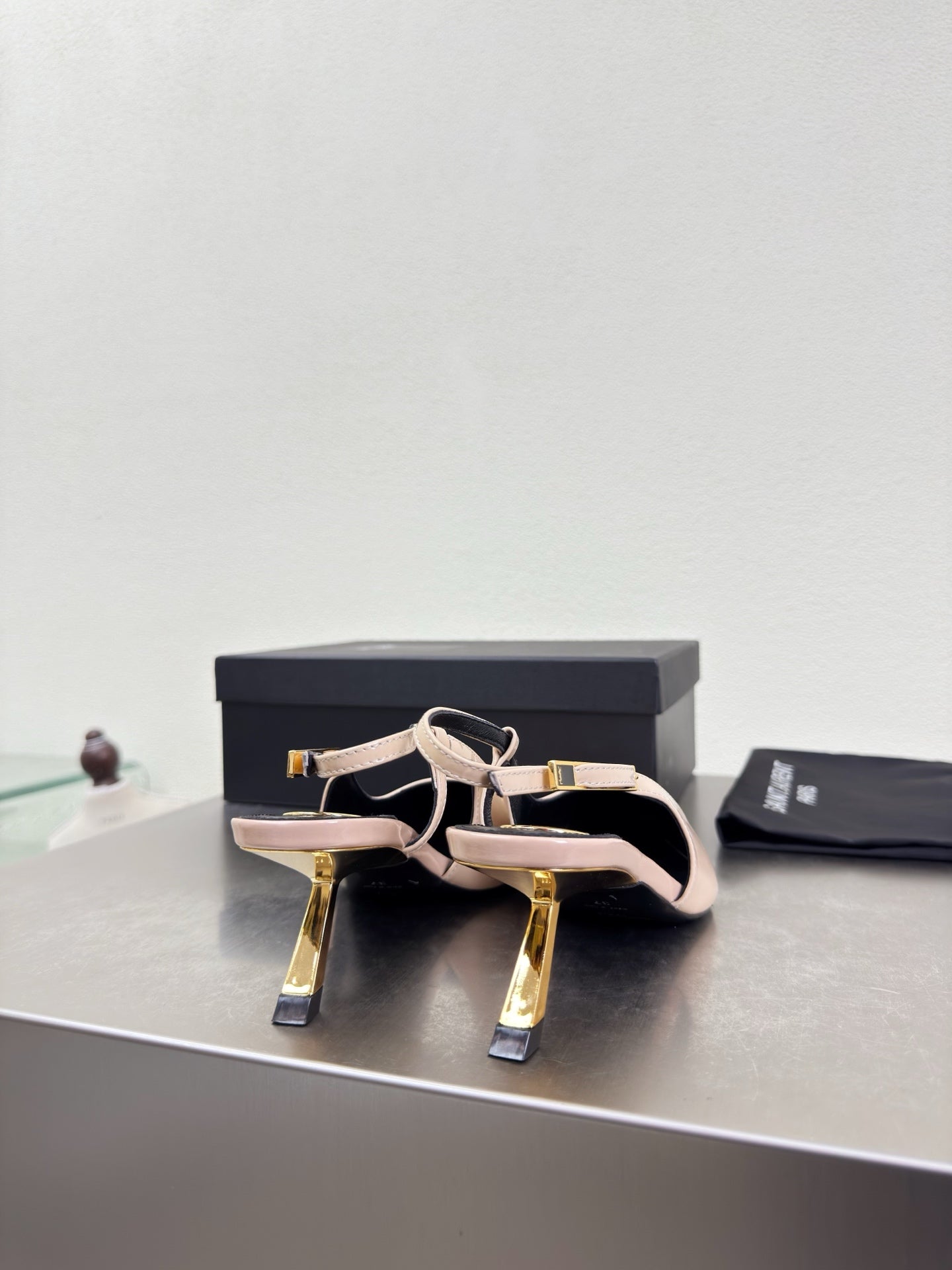 YSL 26S SLINGBACK HIGH HEELS 75 MM IN NUDE BEIGE GLOSSY CALFSKIN