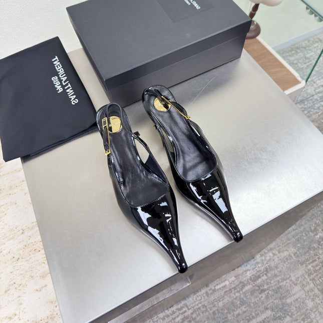 YSL 26S SLINGBACK HIGH HEELS 75 MM IN BLACK GLOSSY CALFSKIN