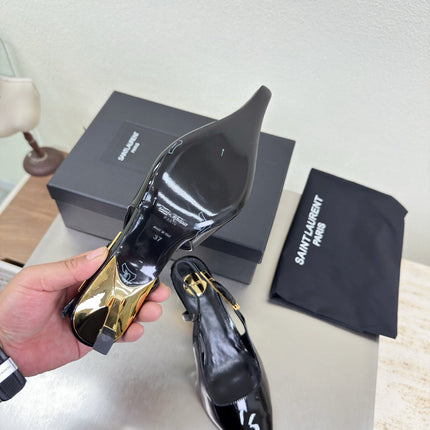 YSL 26S SLINGBACK HIGH HEELS 75 MM IN BLACK GLOSSY CALFSKIN