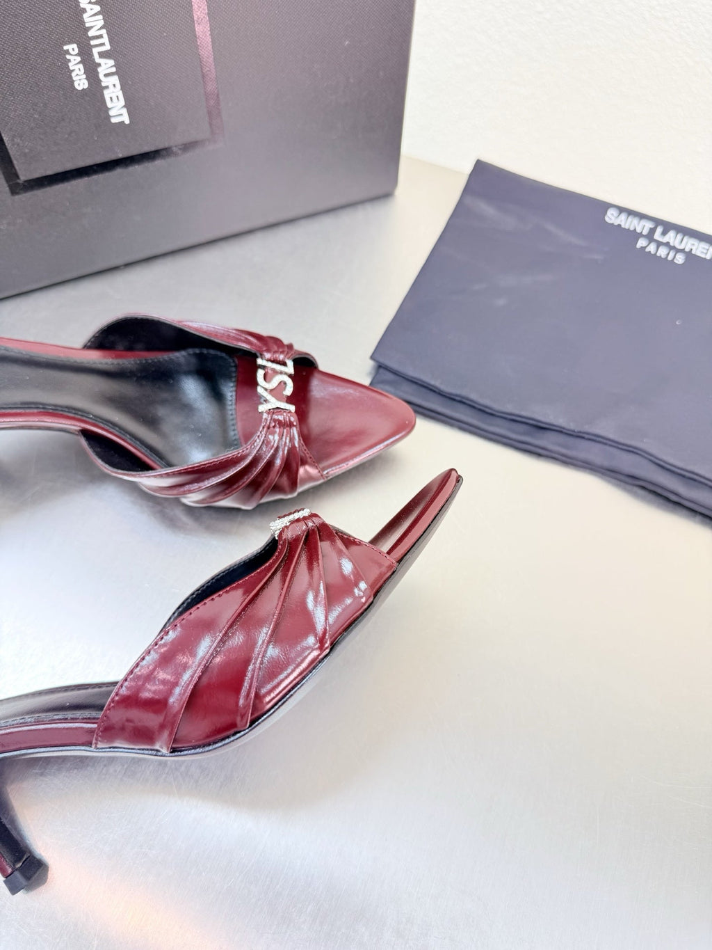 YSL 26S HIGH HEEL SANDALS 65 MM IN DARK RED CALFSKIN