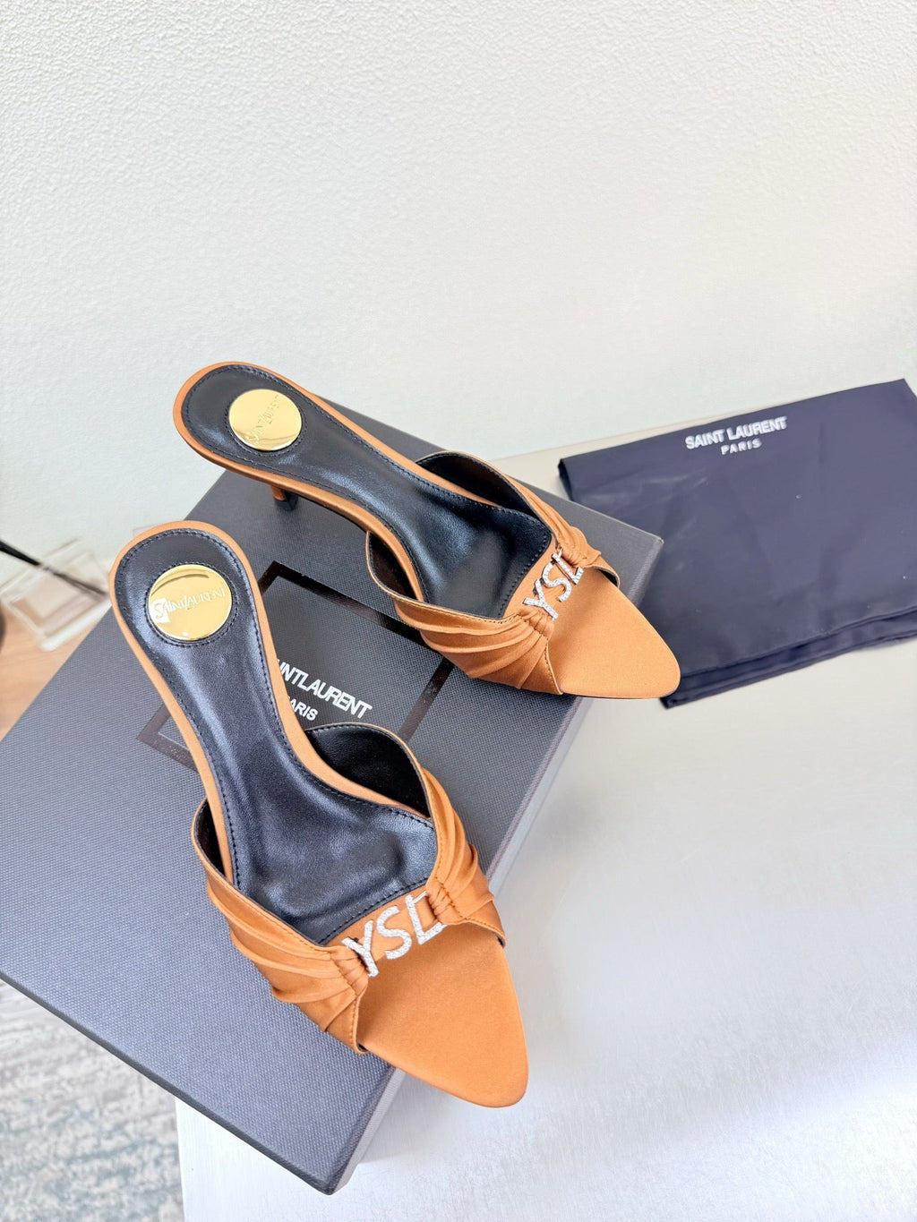 YSL 26S HIGH HEEL SANDALS 65 MM IN ORANGE FABRIC