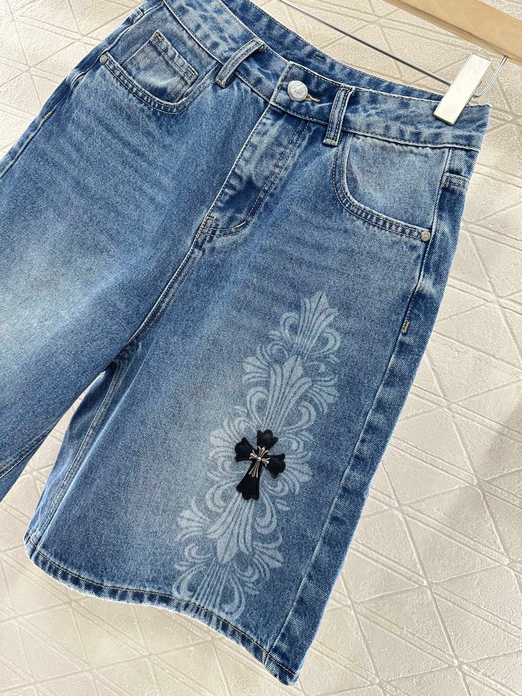 CHROME HEARTS HIGH-WAIST LASER-CUT DENIM PANTS