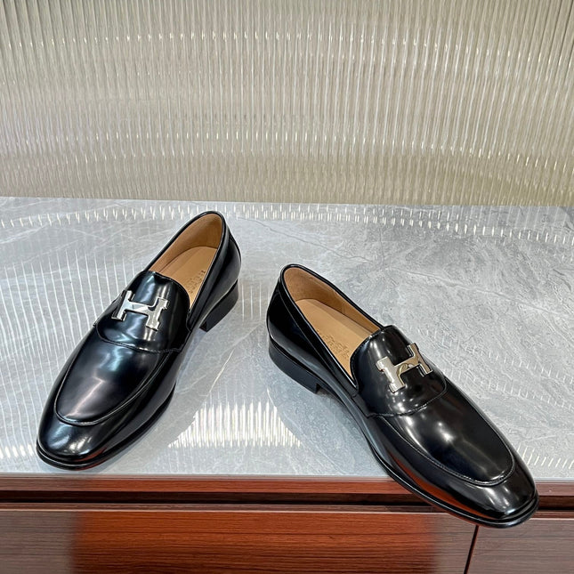 HM H-BUCKLE LOAFER GLOSSY BLACK CALFSKIN