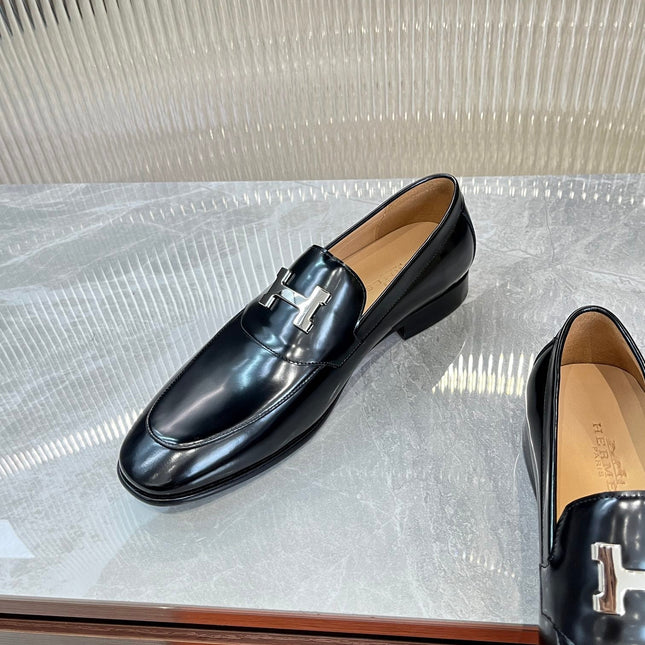 HM H-BUCKLE LOAFER GLOSSY BLACK CALFSKIN