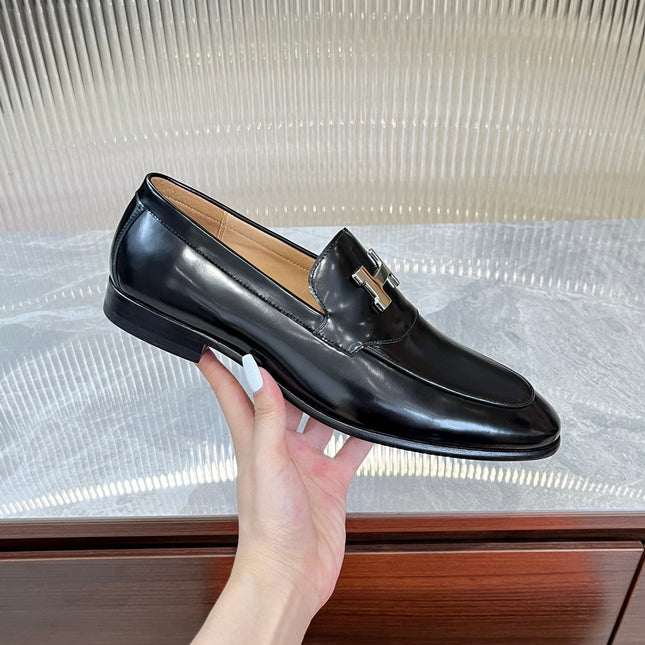 HM H-BUCKLE LOAFER GLOSSY BLACK CALFSKIN