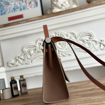 ZIP CABINE 31 BAG IN CHOCOLATE BROWN CANVAS AND BRONZE BROWN CALFSKIN