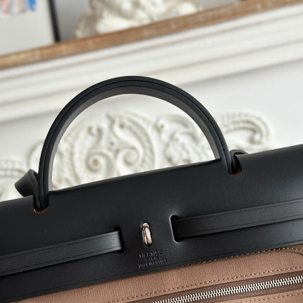 ZIP CABINE 31 BAG IN CHOCOLATE BROWN CANVAS AND BLACK CALFSKIN