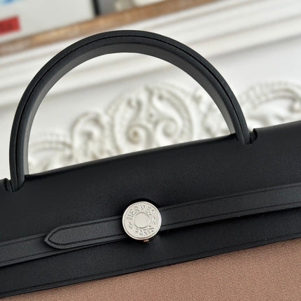 ZIP CABINE 31 BAG IN CHOCOLATE BROWN CANVAS AND BLACK CALFSKIN