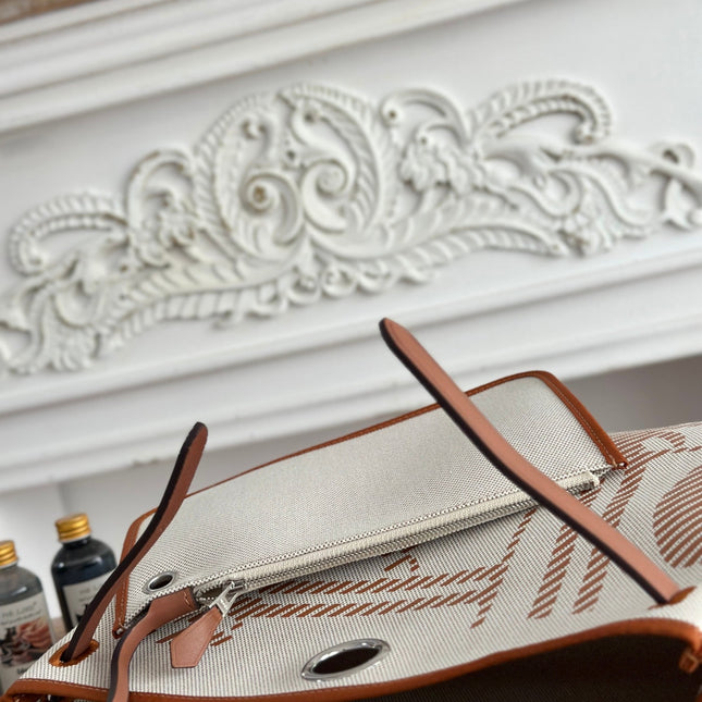 BOLSO HERBAG ZIP 31 RETOURNE BAG IN OFF-WHITE MIX BROWN H VIKING CANVAS AND COWHIDE
