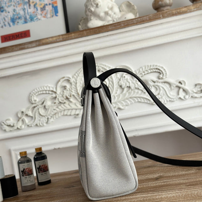 HERBAG ZIP 31 LAQUERED BAG IN OFF-WHITE MIX BLACK H PLUME CANVAS