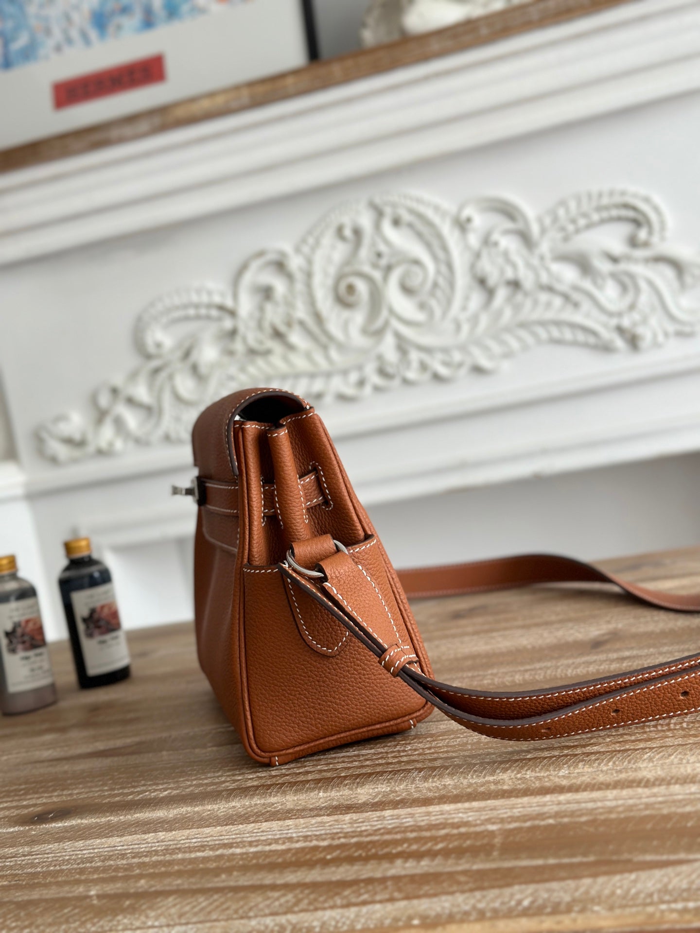 HM 25S KELLY MESSENGER 25 CM IN CARAMEL BROWN TOGO WITH SILVER HARDWARE