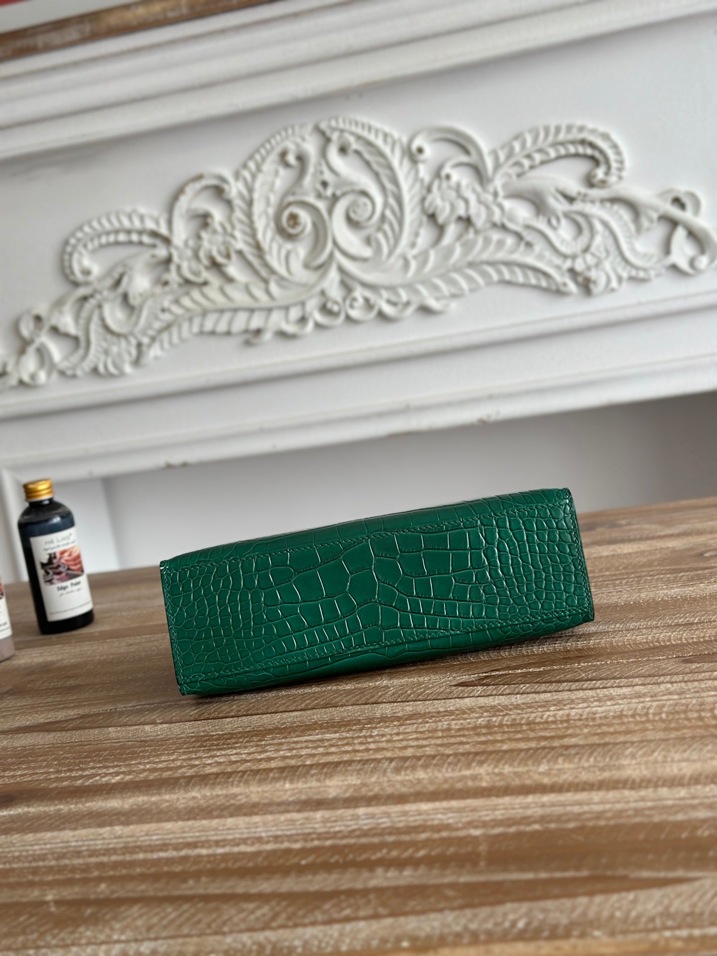 HM 26S KELLY MINI 22CM IN DARK GREEN CROC EMBOSSED CALFSKIN SILVER KELLY BUCKLE