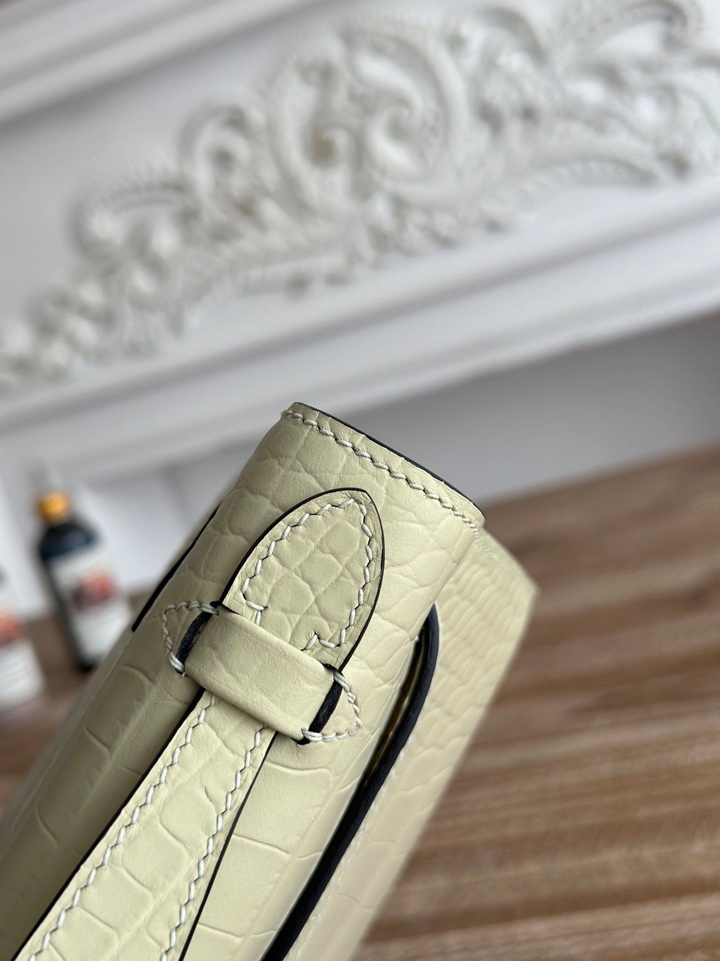 HM 26S KELLY MINI 22CM IN BEIGE CROC EMBOSSED CALFSKIN SILVER KELLY BUCKLE