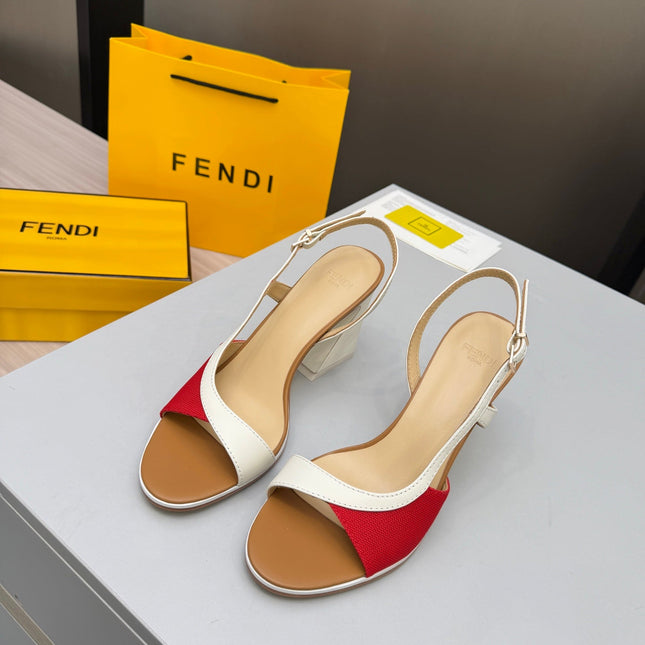 FENDI 26S SLINGBACK SANDALS IN LIGHT PINK CALFSKIN AND BROWN CANVAS