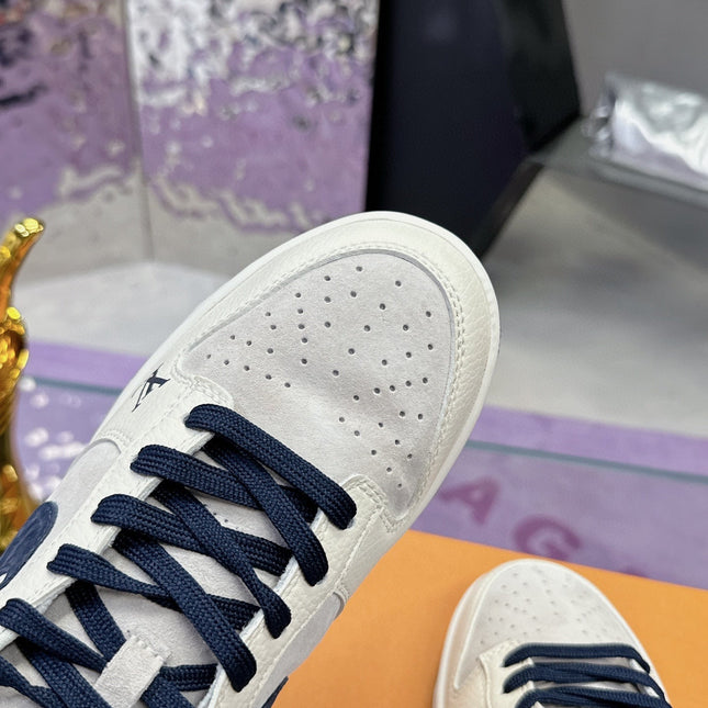 LV 26S DUNK LOW SNEAKERS IN WHITE NAVY CALFSKIN AND SUEDE