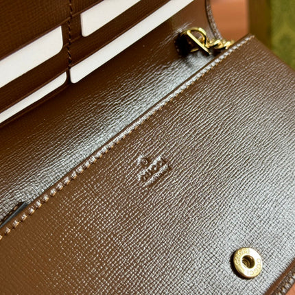 HORSEBIT 1955 WALLET IN BEIGE EBONY CANVAS MIX BROWN CALFSKIN GOLD CHAIN