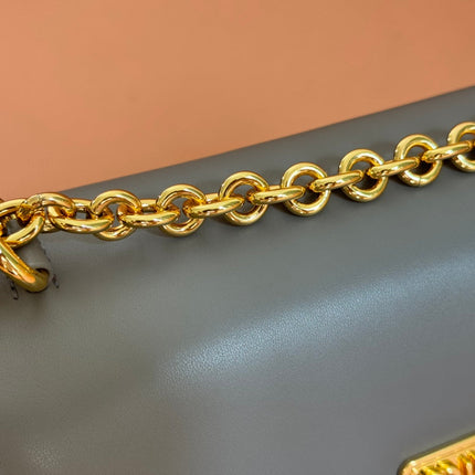 CHAIN SHOULDER BAG 24 IN SLATE GREY PATENT SMOOTH CALFSKIN