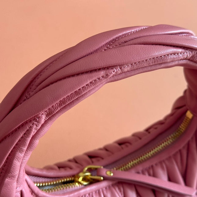 MIUMIU 26S MINI HOBO 20 BAG IN DUSTY ROSE PINK CALFSKIN GOLD HARDWARE