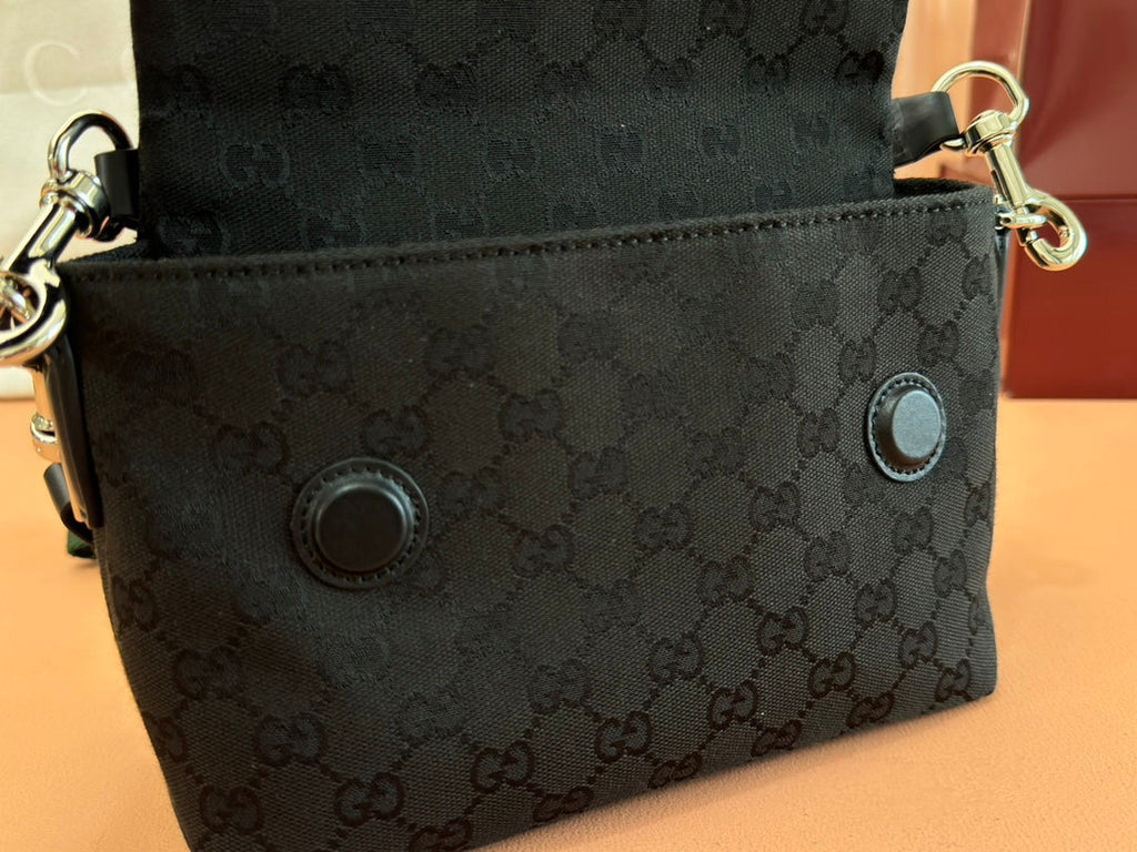 SMALL CROSSBODY BAG 19 IN BLACK CANVAS MONOGRAM LOGO