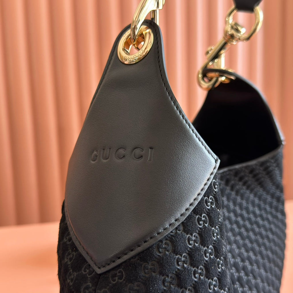 MEDIUM B SHOULDER BAG 42 IN BLACK GG SUEDE