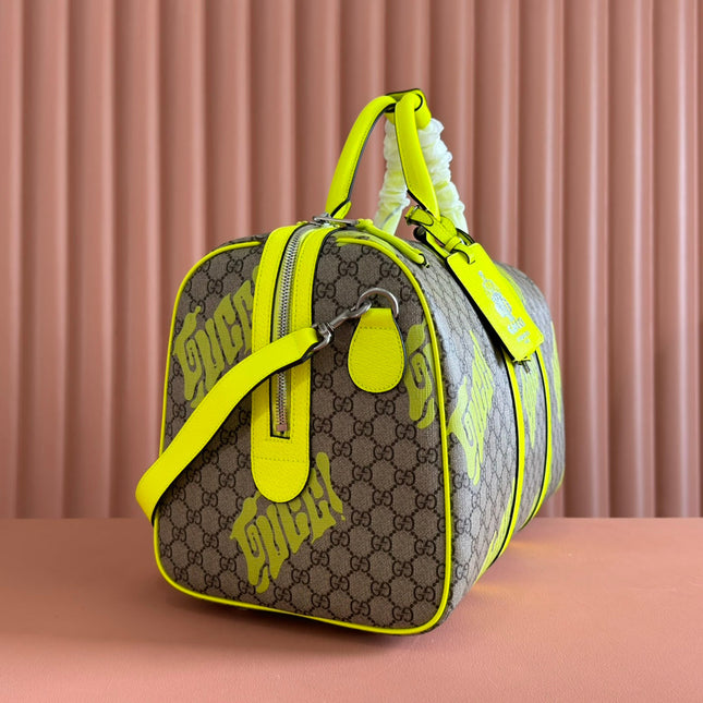 GUCCI CHROMA LARGE DUFFEL BAG 45 LIME GREEN IN GG MONOGRAM CANVAS