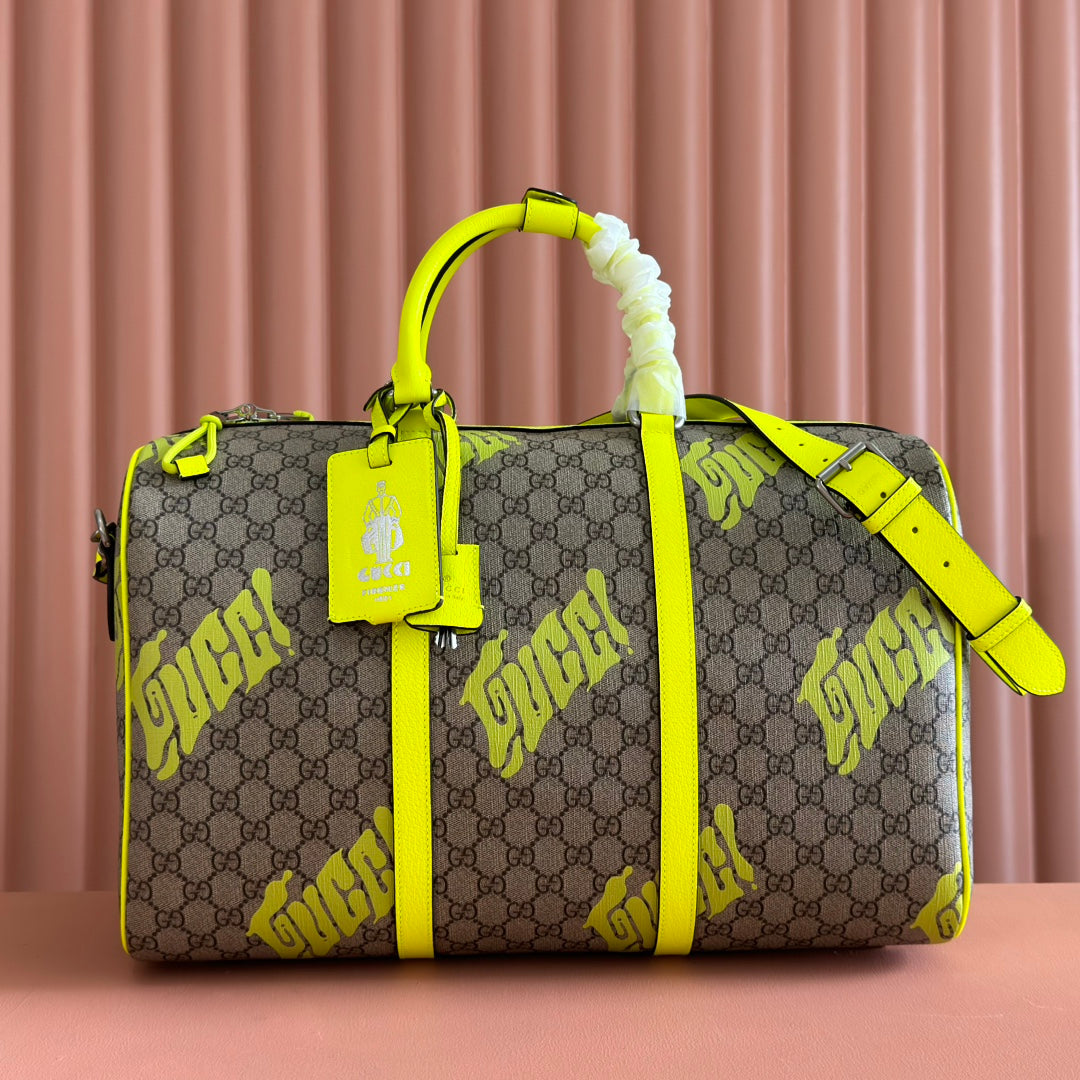 GUCCI CHROMA LARGE DUFFEL BAG 45 LIME GREEN IN GG MONOGRAM CANVAS