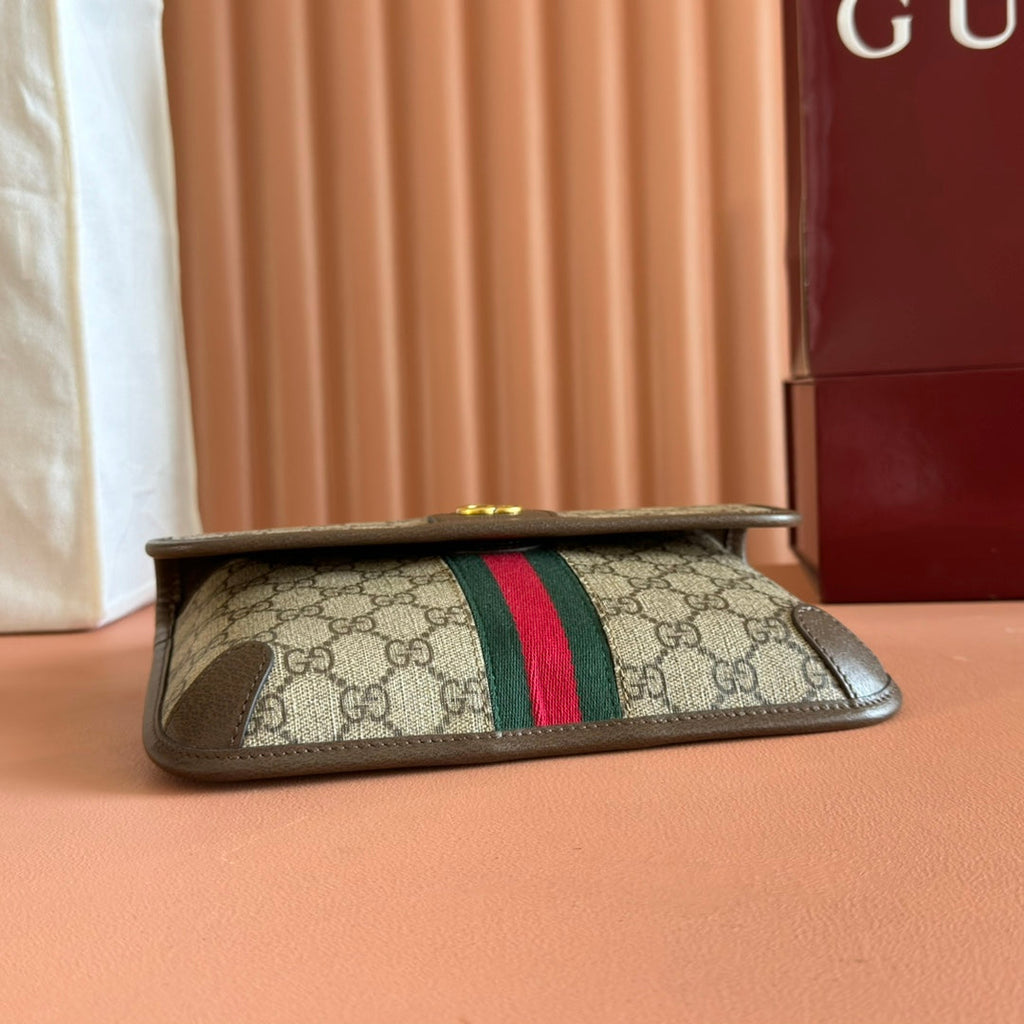 OPHIDIA BELT BAG 24 IN BEIGE AND DARK BROWN CANVAS
