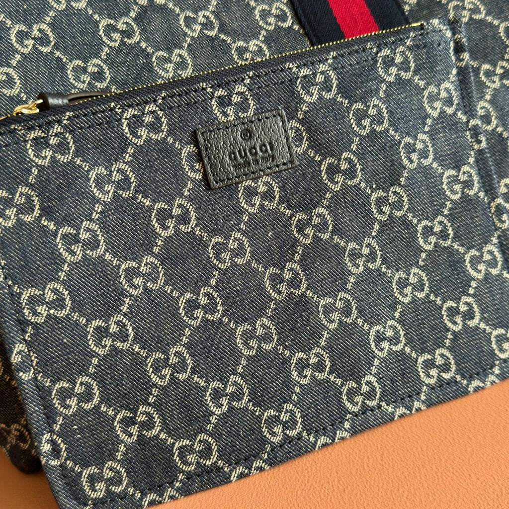 GUCCI GIGLIO LARGE TOTE BAG 60 IN BLUE AND WHITE GG DENIM