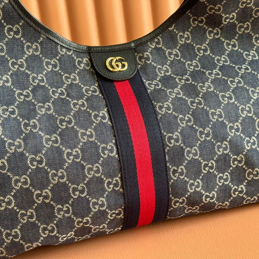 GUCCI GIGLIO LARGE TOTE BAG 60 IN BLUE AND WHITE GG DENIM