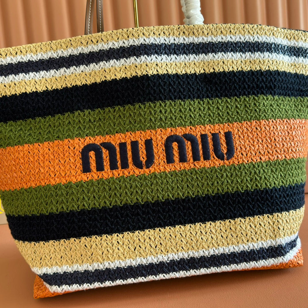 MIUMIU 26S TOTE BAG 40 IN MULTICOLOR WOVEN RAFFIA