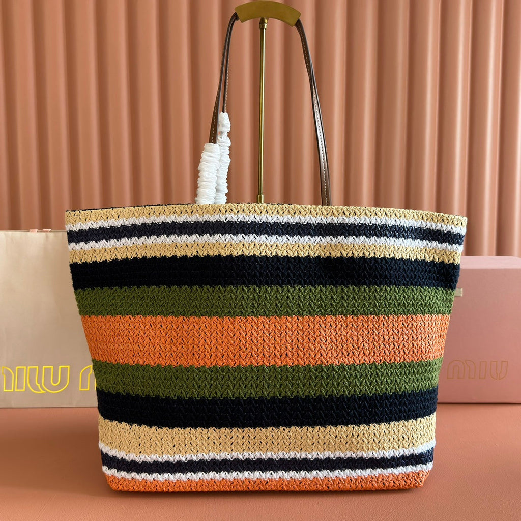 MIUMIU 26S TOTE BAG 40 IN MULTICOLOR WOVEN RAFFIA