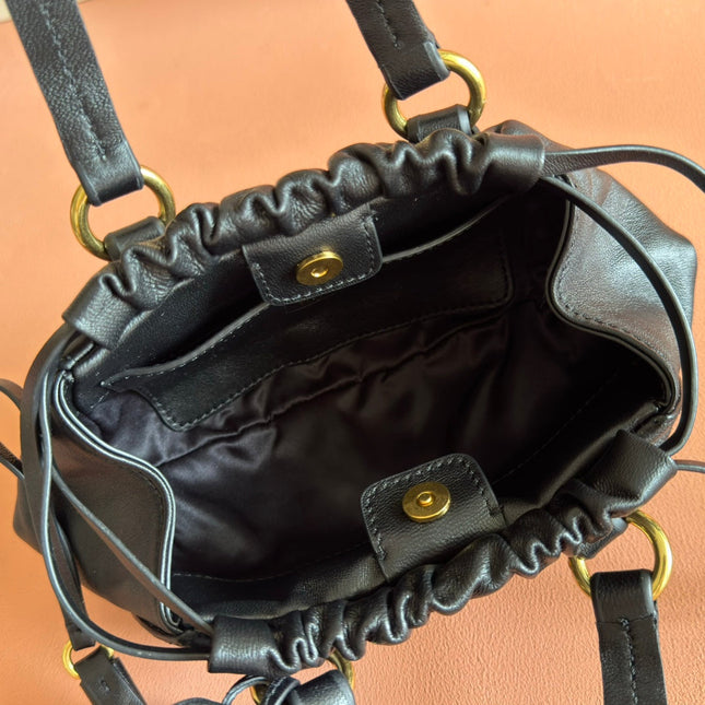 MIUMIU 26S JOIE HAND BAG 22 IN BLACK SHINY LAMBSKIN GOLD HARDWARE