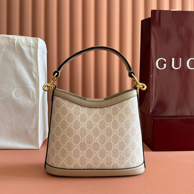 GUCCI 26S SHOULDER BAG 25 IN BEIGE COATED CANVAS