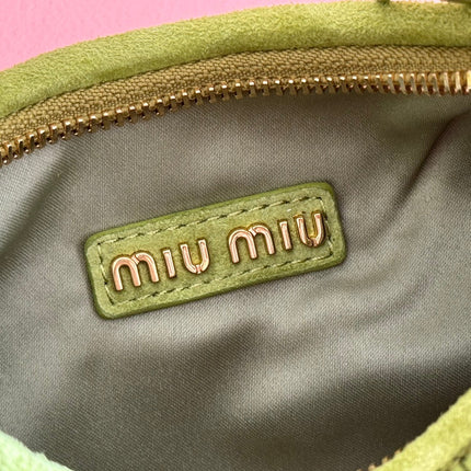 MIUMIU 26S MATELASSÉ NAPPA 23 IN GREEN SUEDE